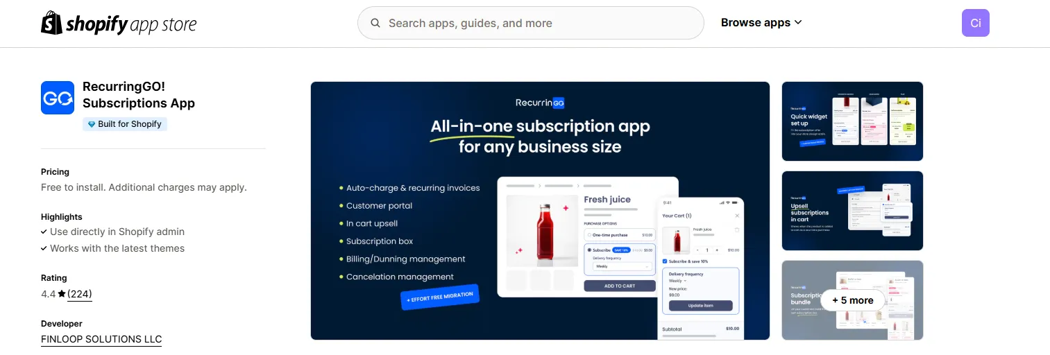 9. RecurringGO! Subscriptions App
